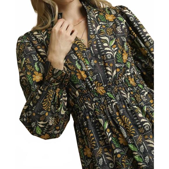 NEW UMGEE floral midi dress with smocked waist in black mix - Picture 4 of 5